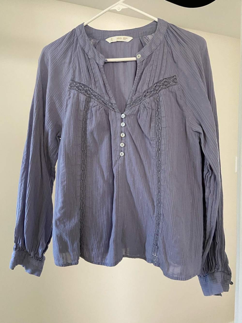 Mango Lavender Button-Front Peasant Blouse